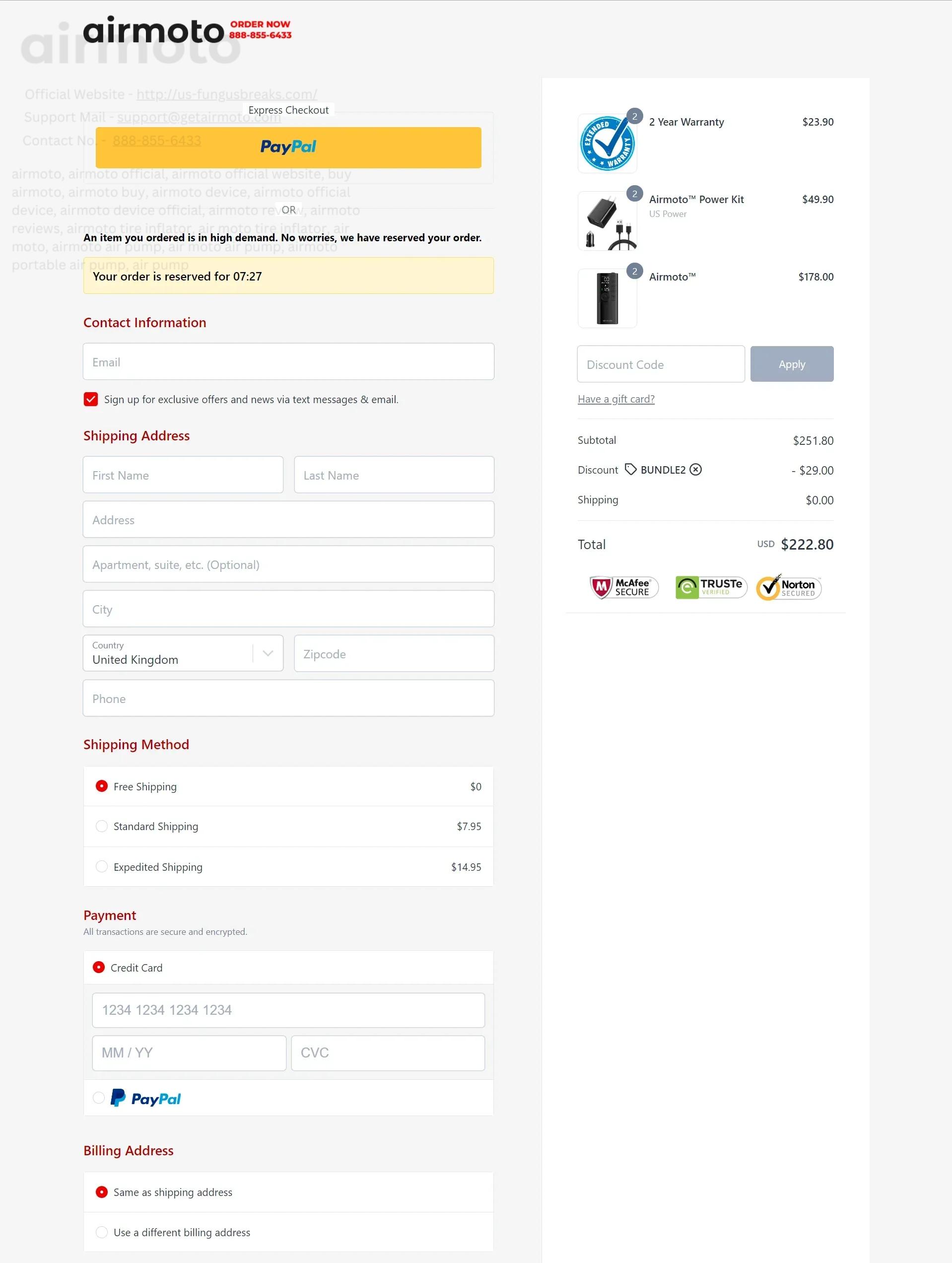 Airmoto order page